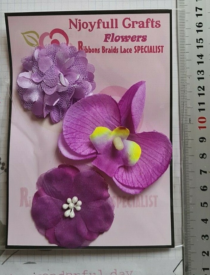 Fabric LAVENDER PURPLE VIOLET Satin Lace Organza 40-75mm Across 3 Flowers SF1Ab
