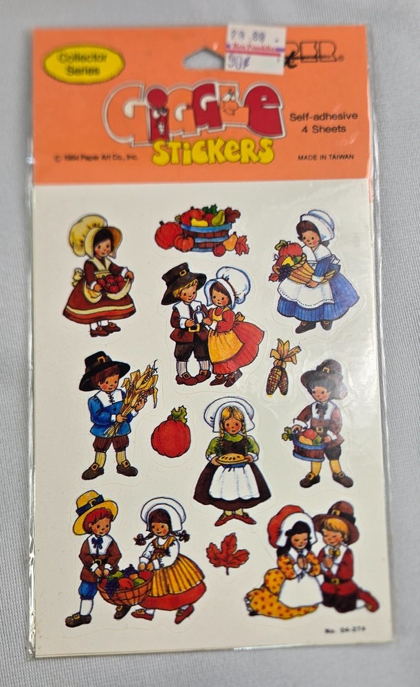 Paper Art Giggle Thanksgiving Stickers 1984 4 Sheets of 12 Stickers Sealed