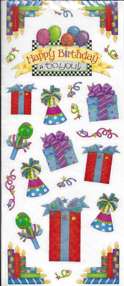 Birthday Girl Boy Party Hat Celebrate Horns Presents Candles MAMBI stickers
