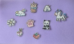 homemade cute multi color kawaii stickers with a cute pink sticker pouch