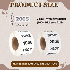 0.8×1.6″ Inventory Sticker, 2 Roll 1001-2000 & 2001-3000 Number Label 2000 Tags