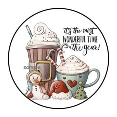 30 CHRISTMAS ENVELOPE SEALS LABELS STICKERS 1.5″ ROUND COUNTRY RUSTIC HOT COCOA