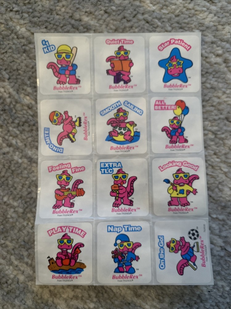 VTG 90s RARE BubbleRex Dinosaur Sticker Mascot Advertising Lot of 12