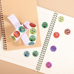500pcs Foil Happy Face Holographic Stickers, 1 Inch Small Round Smile Sticker Ro