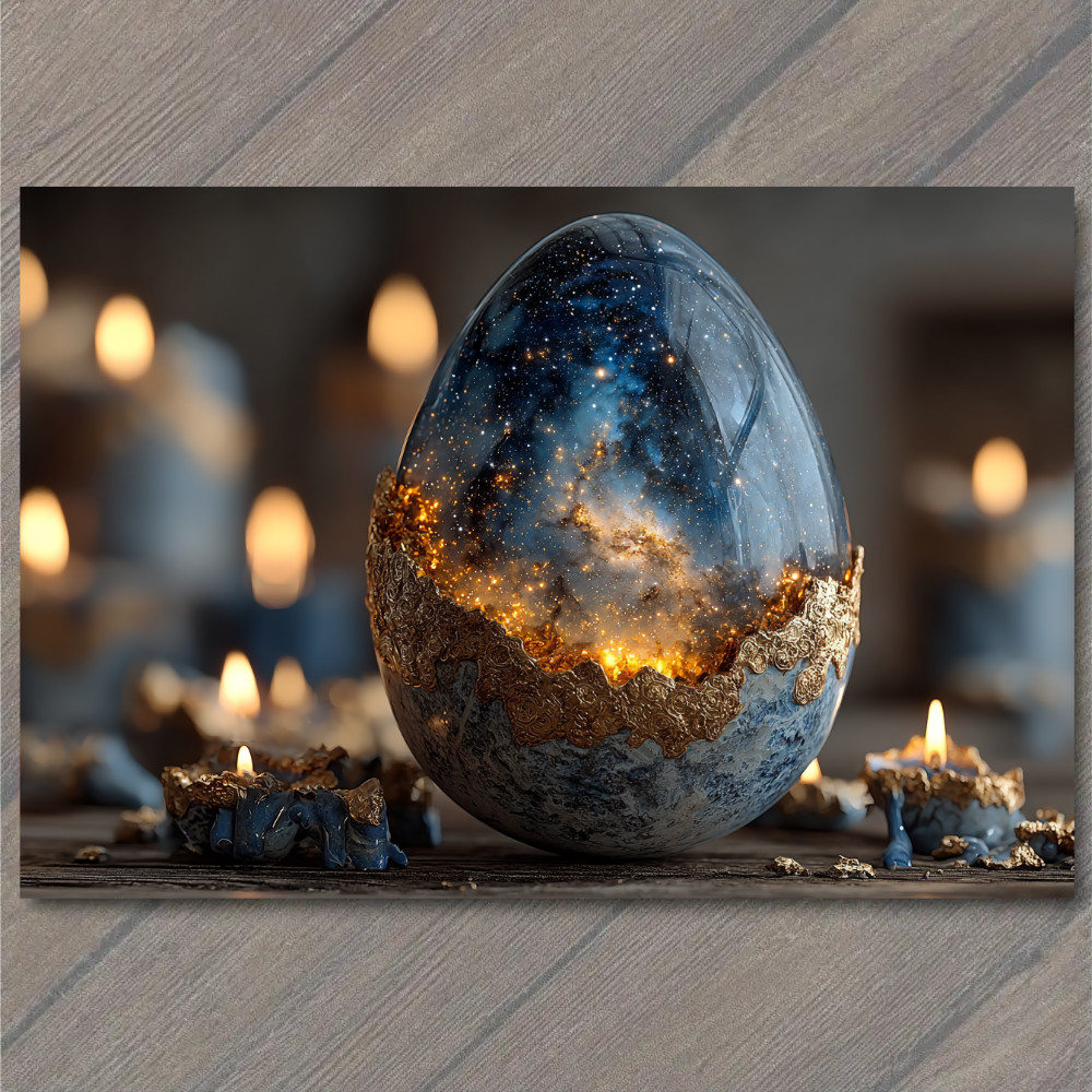 STICKER Galaxy Egg Candlelight Cosmic Birth Stars Gold Trim Fantasy Universe