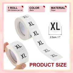 1 Roll Clothing XL Size Stickers 1″ Round Coded Self-Adhesive Labels Black