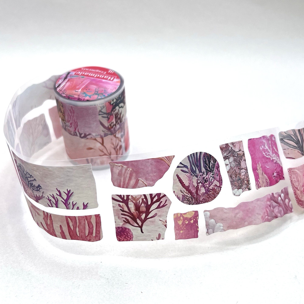 Vintage Style Pink Ocean Coral Collage Sticker Roll Junk Journal Scrapbooking