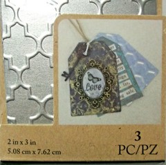 Set of 3 textured Sheet Metal Tags 2 x 3 Inches Momenta NIP