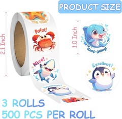 3 Rolls Animal Stickers for Kids, 1500 PCS Kids Stickers Bulk for Toddlers