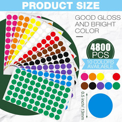 Epakh 4800 Pieces 1/2 Inch round Color Circle Dot Sticker Labels 10 Assorted Col
