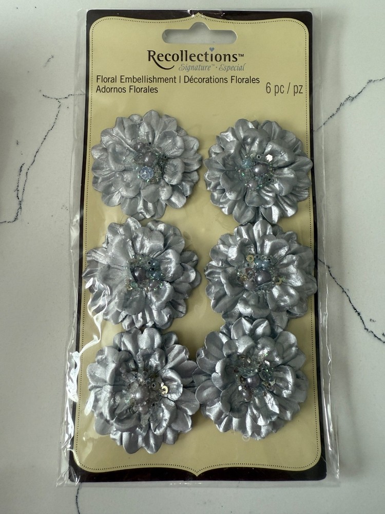 Recollections Signature Silver Floral Embellishments 6PC Scrapbooking Crafts Art
