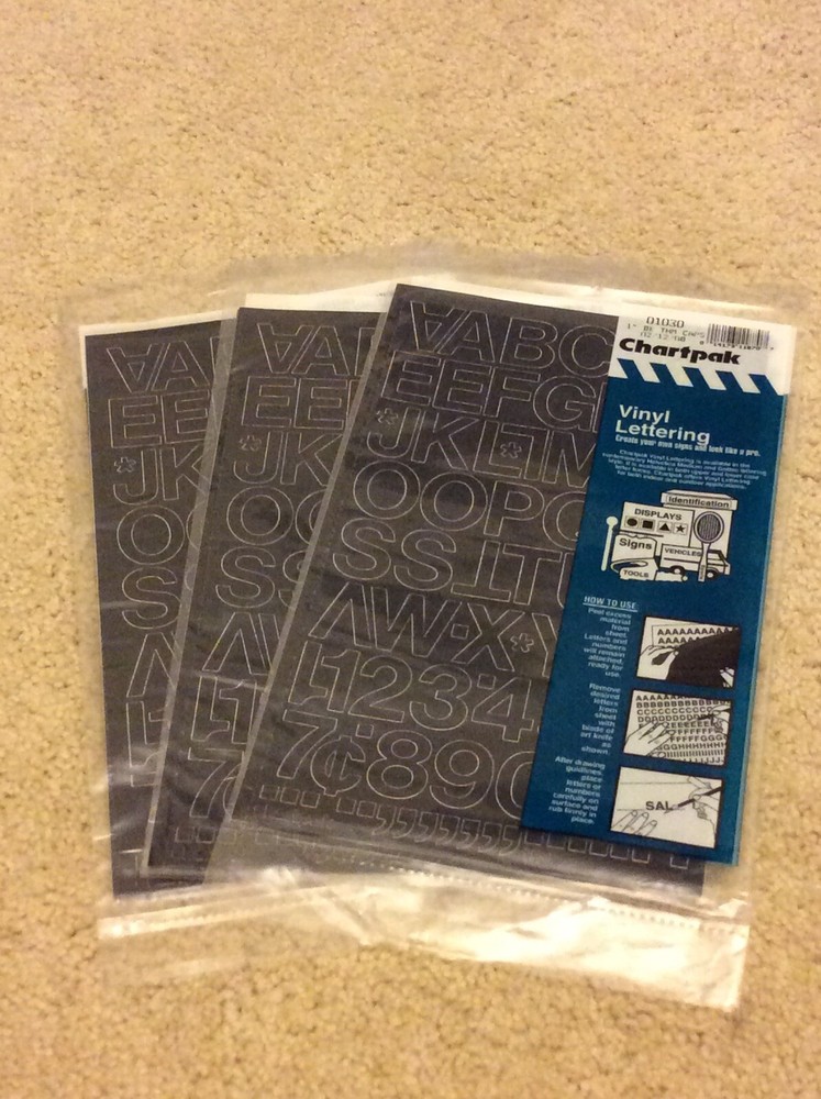 3 Pack – Vinyl Letters Numbers 1” Inch Caps Black Indoor Outdoor Chartpak 01030