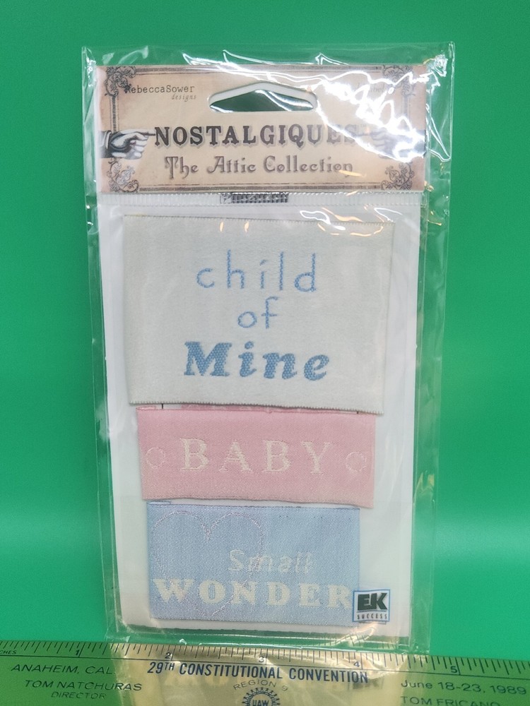Rebecca Sower Nostalgiques Stitched Label Baby Scrapbook Sewing Sticker EK Rare