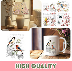 3 Sheets Vintage Rub on Transfers for Crafts and Furniture,Floral and Birds,Cold