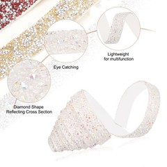 3/5 Inch x 1 Yard Crystal Rhinestone Sticker Ribbon White