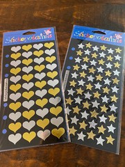 Lot of 2 Pkgs Stickopotamus Binder Stickers Gold & Silver Hearts & Stars NIP