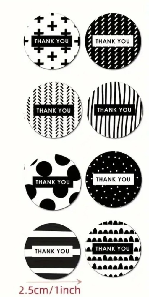 500 pc Sticker Seal Roll Thank You Black White Business Semi Gloss Self Adhesive