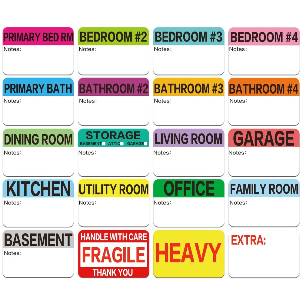 600 Count 3 x 2 Large Home Moving Packing Box Labels for 3-4 Bedroom House wi…