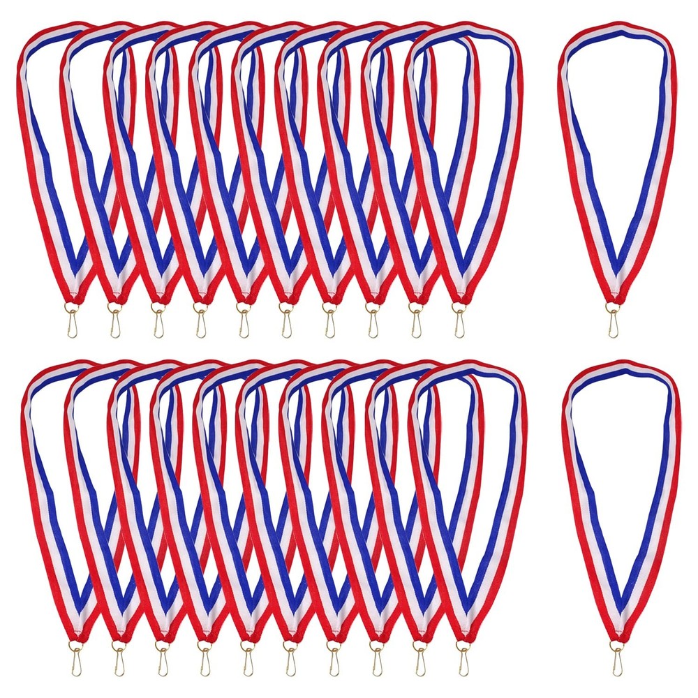 Polyester Striped Award Neck Ribbons Medal Lanyards Snap Clips Sports 20 PCS