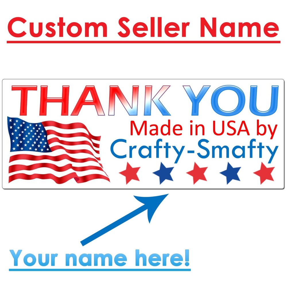 30 Custom Name Made in USA Stickers Flag Red White Blue America for eBay Seller