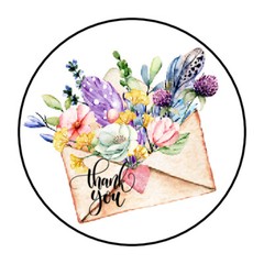 30 1.5″ FLOWER ENVELOPE HEART THANK YOU ORDER ENVELOPE SEALS LABELS STICKERS