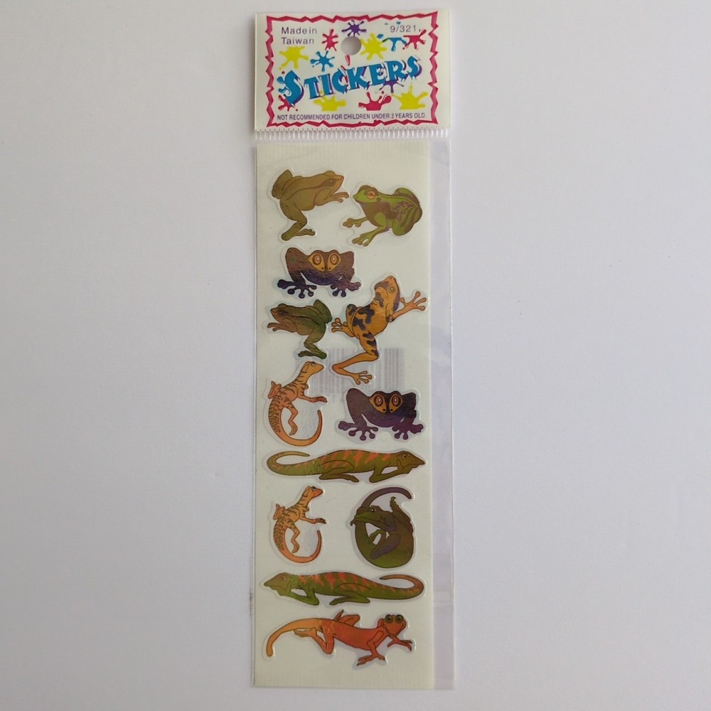 vintage Metallic Iridescent Frogs Lizards Gecko Tree Frog sticker sheet