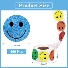 Happy Face Stickers 500Pcs, Self Adhesive Cute Incentive Labels, Multicolor