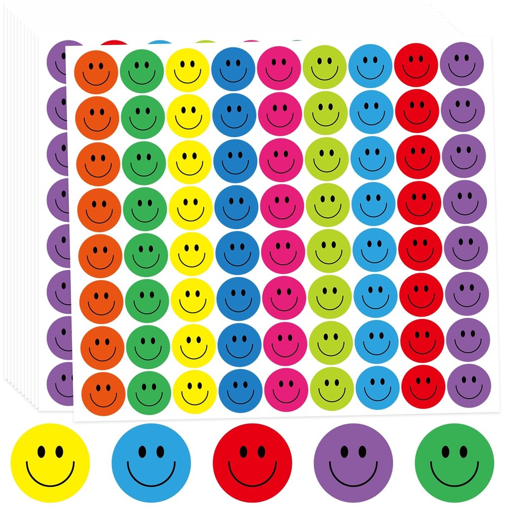 1800Pcs Happy Smile Face Stickers, 1 Inch Happy Face Decal Stickers Colorful …