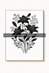 Black White Botanical Triptych Floral Wall Art Prints Minimalist Flower Set