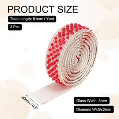 3 Pcs 3 Yard Pearl Rhinestone Ribbons, 2cm Pearls Rhinestone Tape Red