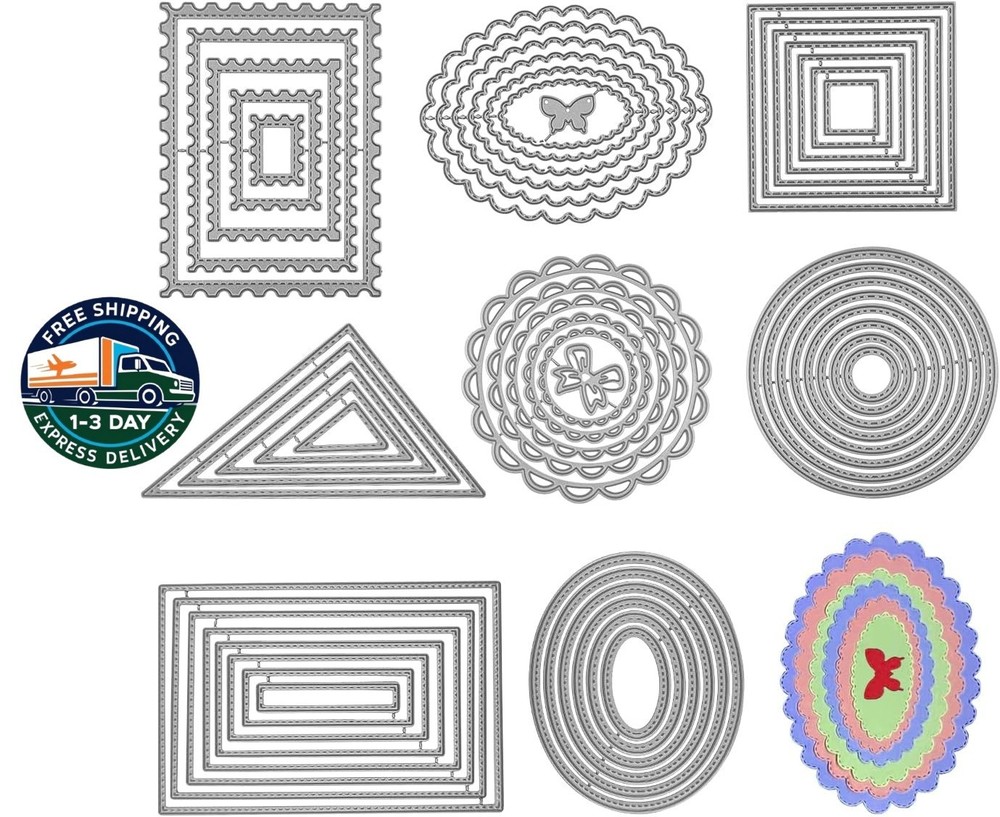 8 troqueles de corte de metal con diseño de flores redondas y formas poligonales