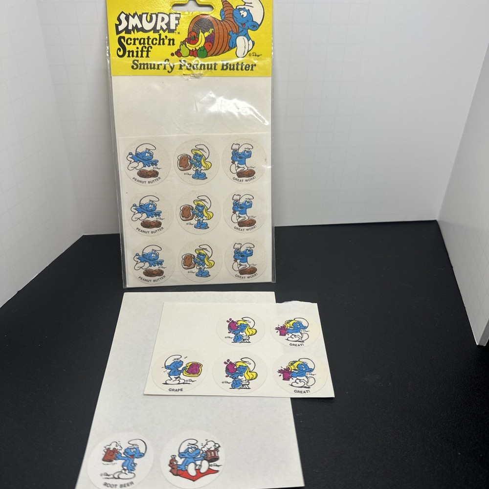 Open Vintage Smurf Scratch & Sniff Smurfy Stickers