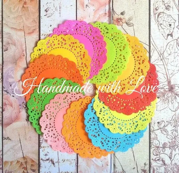 4 1/8″ French Pastry Bright Paper Doily, 1 pack of 10 bright color.