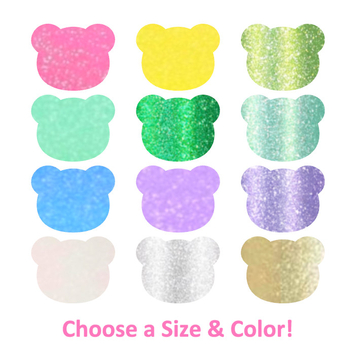 Glitter Bear Head Stickers! – 0.5 to 3 inch – Choose a Size and Color!