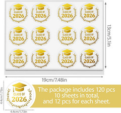 120PCS Graduation Stickers, Gold Foil Envelope Seals, Transparent Adhesive Label