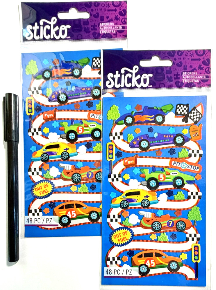 2 pkgs Race Track Toy Stickers Scrapbooking Card Journal Planner Sticko