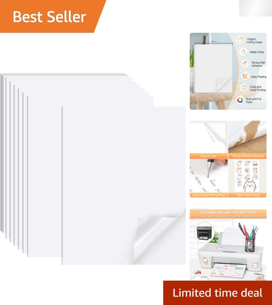 Matte Printable Sticker Paper, 8.5″x11″ – 40 Sheets for Laser & Inkjet Printing