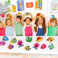 48 Pcs Fish Cutouts Paper Colorful Classroom 5.9 x inches, Assorted
