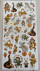 Stickers Circus Animals Monkey Bunny Tiger Matte Finish Paper Foil Accents New