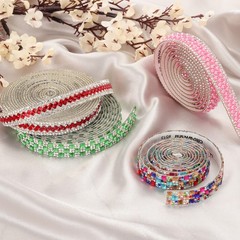 3 Yard Rhinestone Ribbon, 3mm x 3mm Crystal Rhinestone Strips, Rainbow