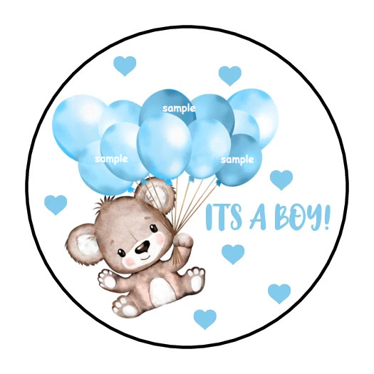 IT’S A BOY TEDDY BEAR ENVELOPE SEALS LABELS STICKERS 1.5″ (30) BLUE HEARTS
