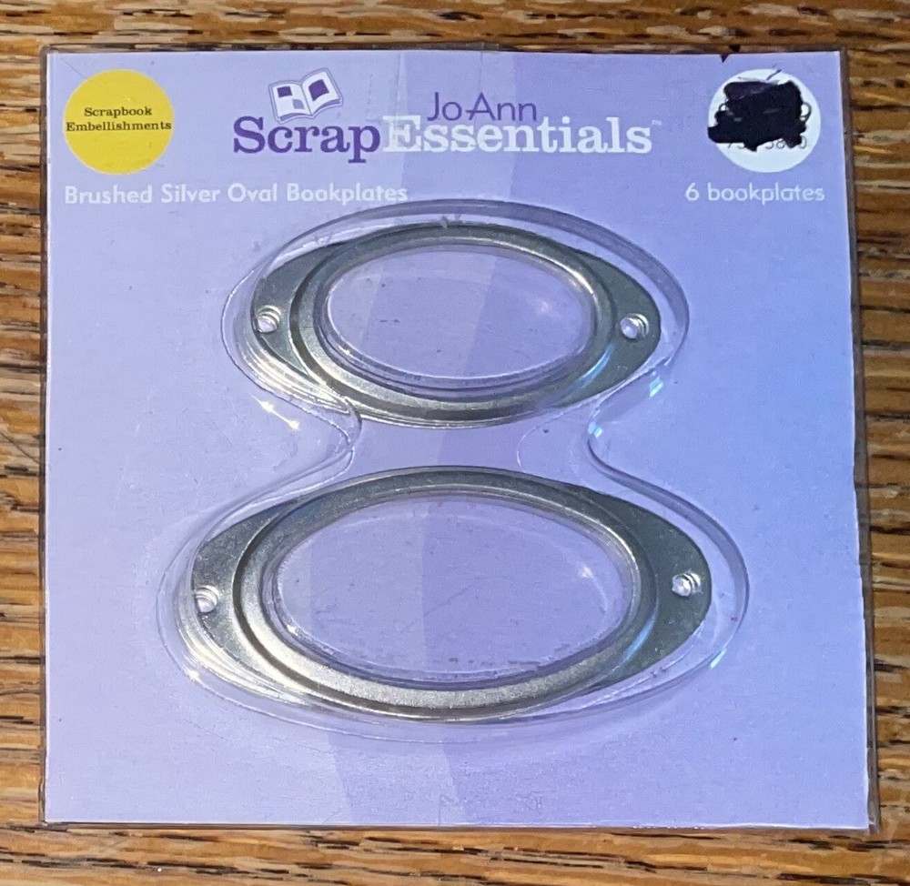 JoAnn Scrap Essentials Brushed Silver Oval Bookplates Frames 3D Scrapbook Crafts