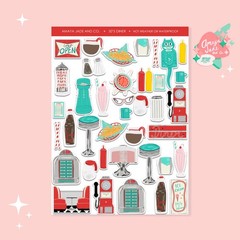 New 1950s Diner Sticker Sheet Perfect for Scrapbooking or Party Favors