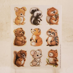 Vintage 90s Cute Baby Woodland Animal Sticker Sheet – Fox, Owl, Bear, Skunk