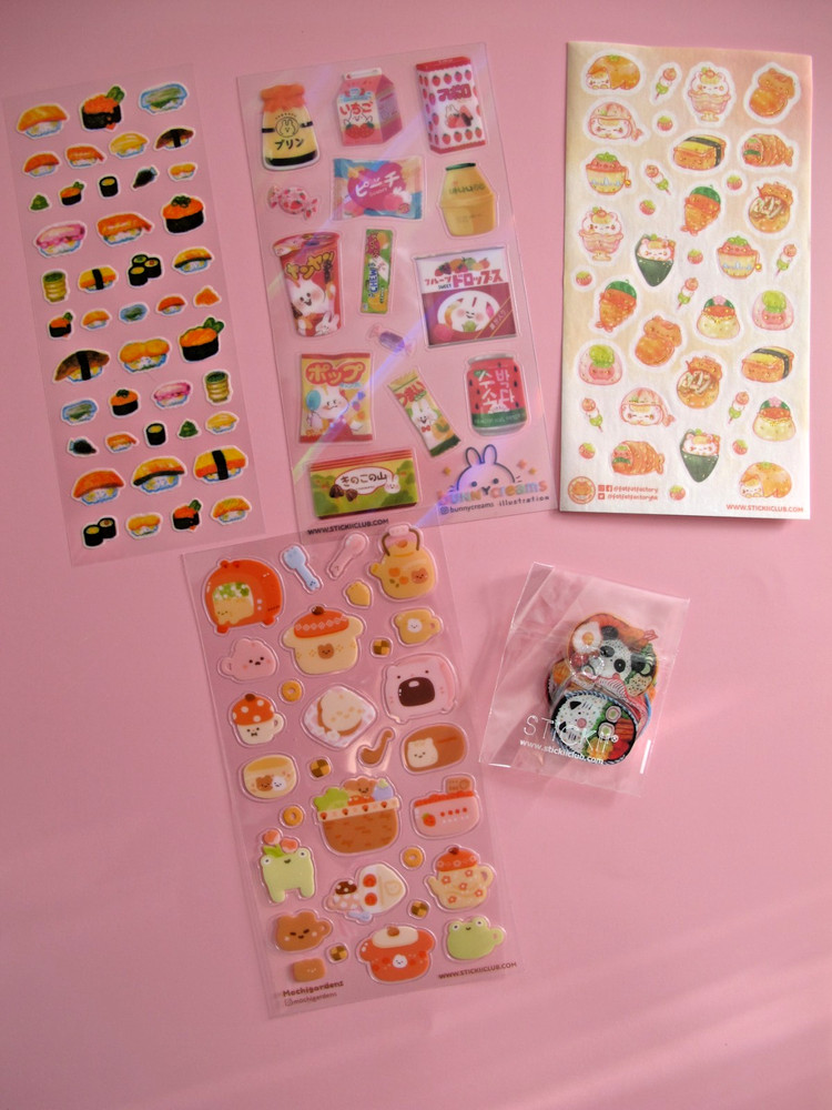 Stickii Club – 4 sticker sheets – Cute pack – Food/Sushi/Bento