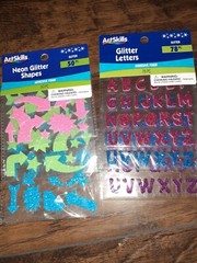 ARTSKILLS GLITTER VARITY PACK SHAPES AND LETTERS STICKERS SET-4 PACK W/BONUSES