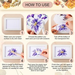 Floral Rub on Transfers: 12 Sheets for Vivid Craft and Home Decor, 5.5×5.7 Inch