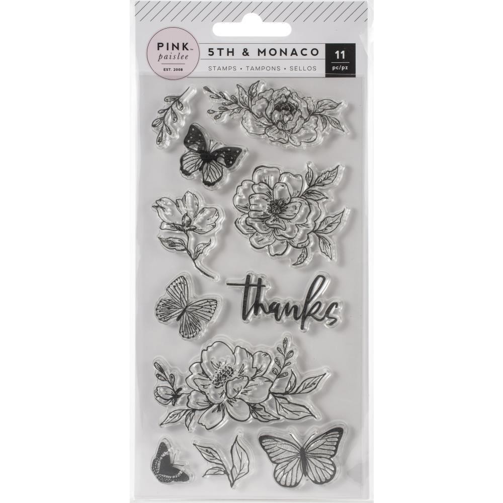 New PINK PAISLEE Rubber Stamp THANKS & flowers clear cling free USA ship