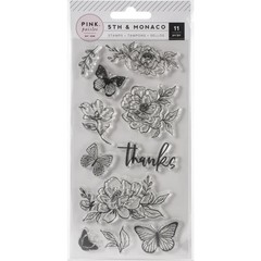 New PINK PAISLEE Rubber Stamp THANKS & flowers clear cling free USA ship