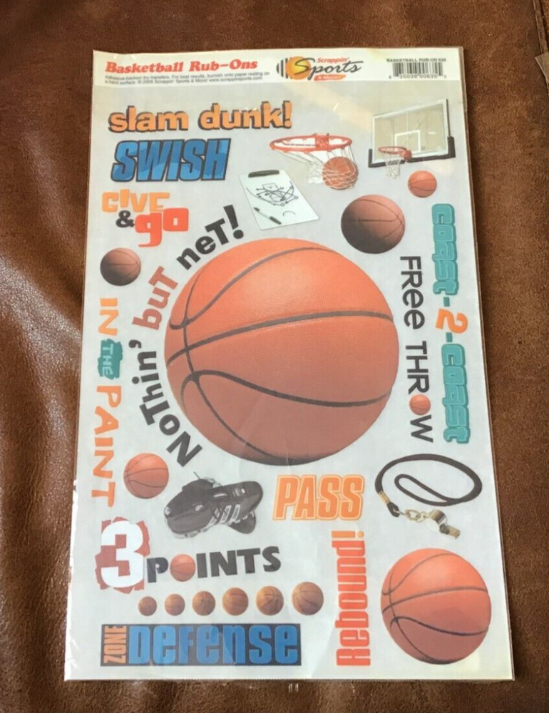 HUGE 7 X 12″ Scrappin Sports & More – BASKETBALL Rub-On Scrapbooking Crafts *